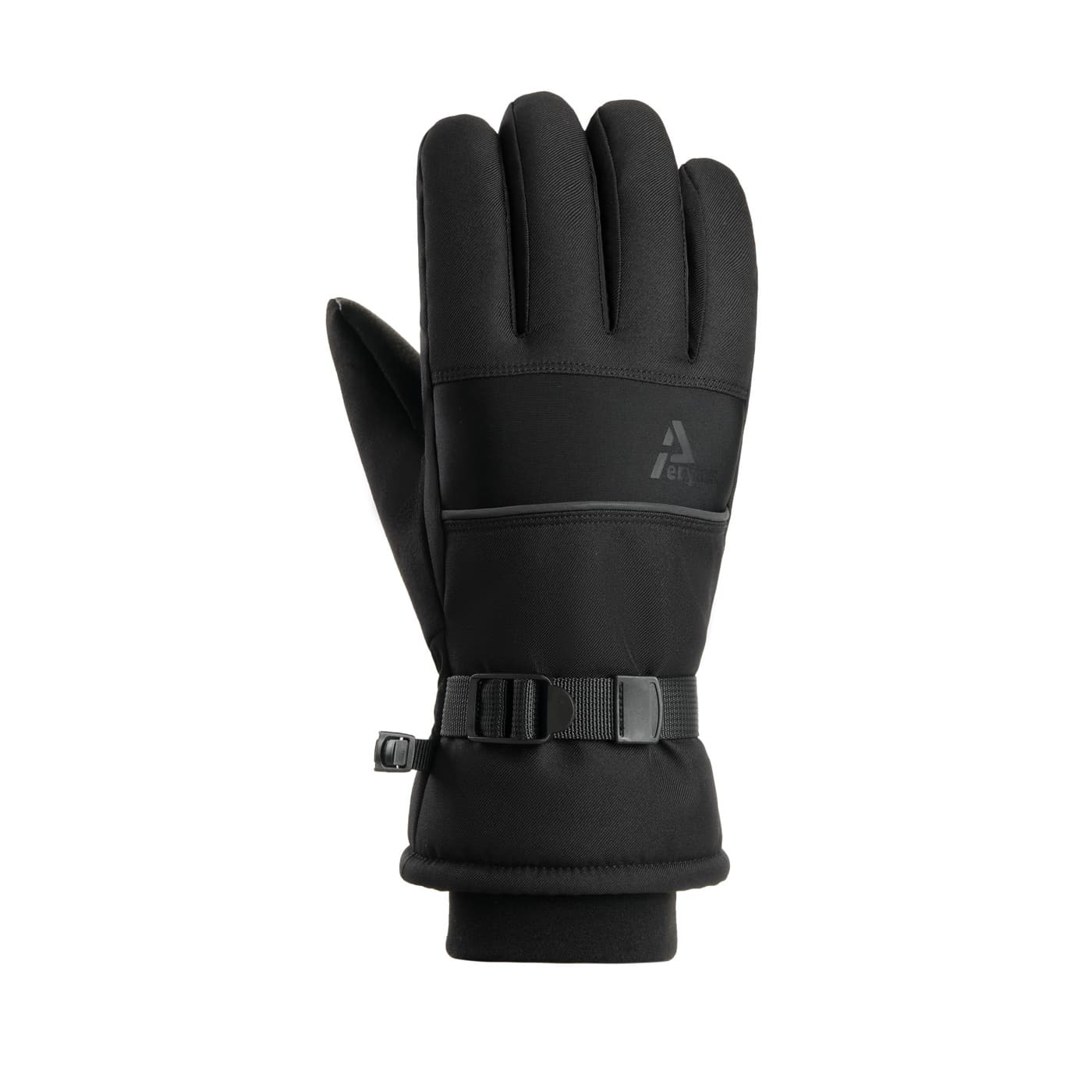 Back of an Aerynx X3 Winter glove on white, showing its wrist strap, cuff and pairing clip.