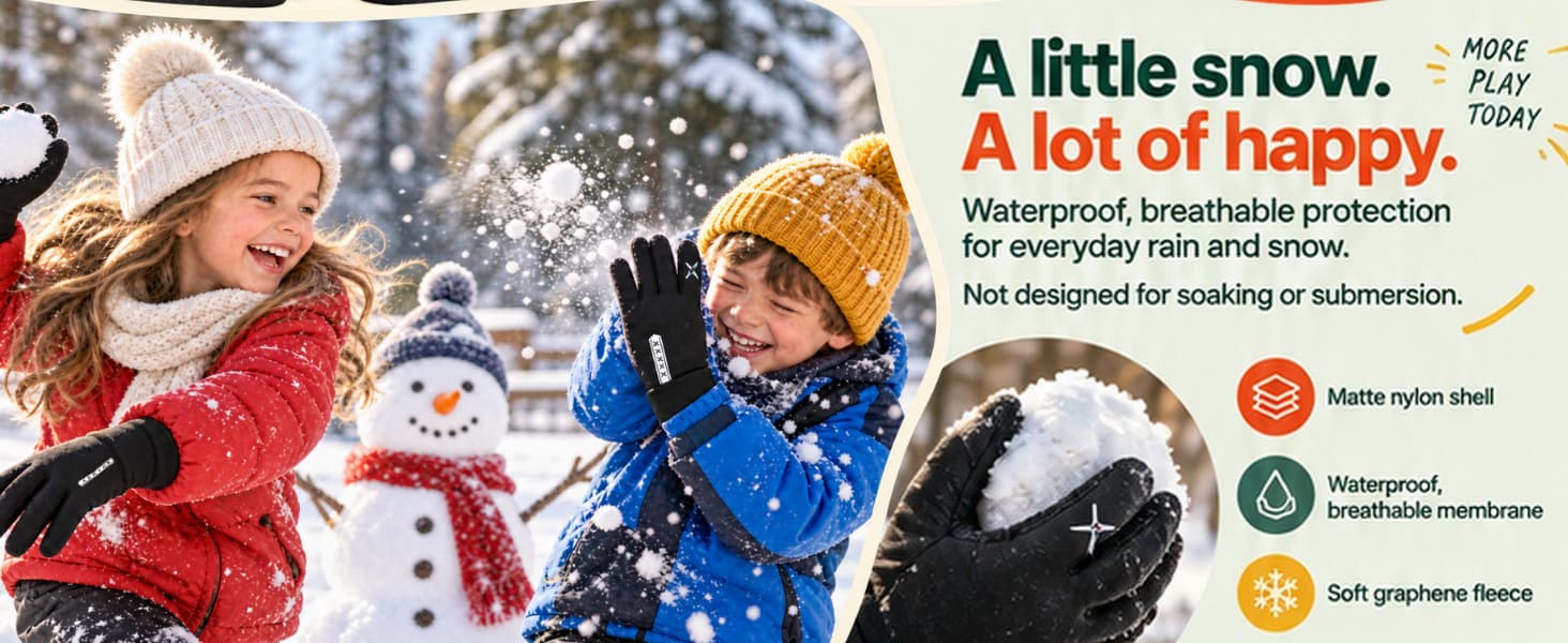 Aerynx X0 product banner showing children playing in snow and the wet-weather construction limits.