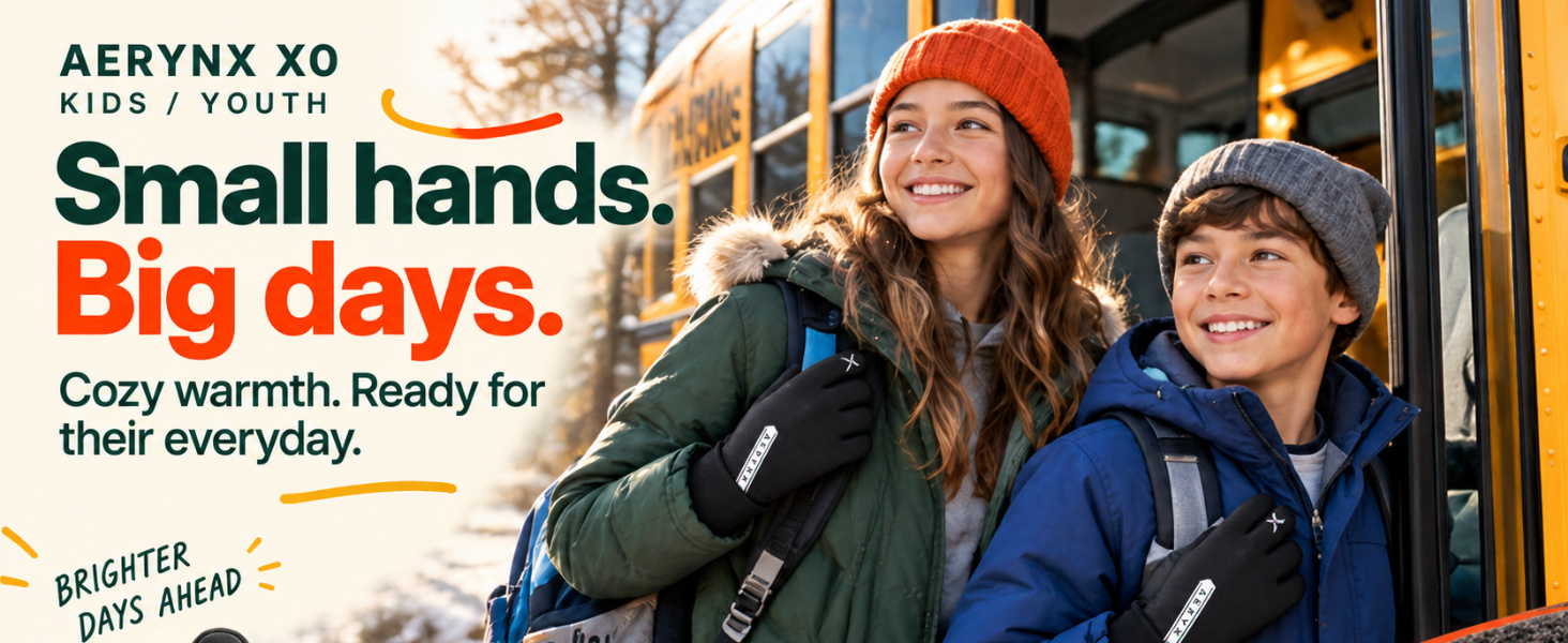 Aerynx X0 Kids gloves on a school-day winter walk