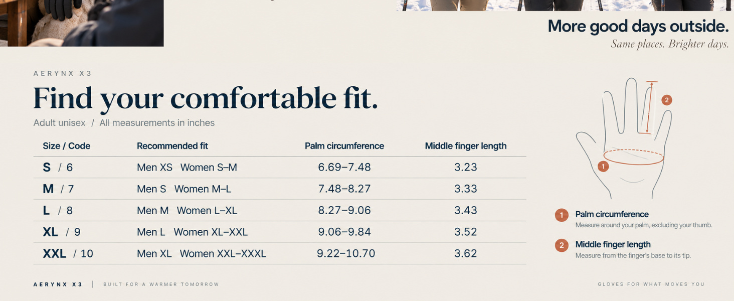Aerynx X3 Winter hand measurement and size guide